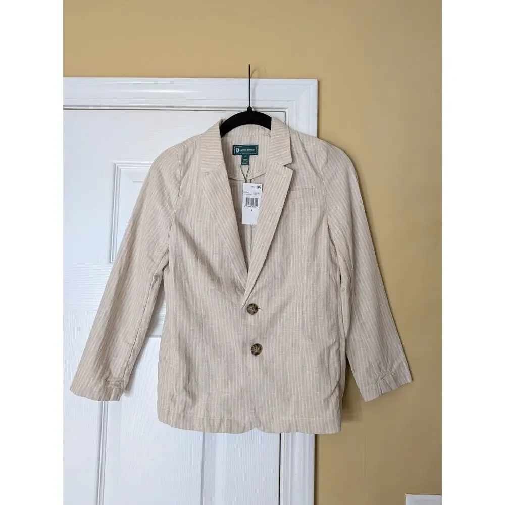 Brooks Brothers Boys Linen Blend Blazer 8Y Sand Stripe Summer Suit Jacket Preppy